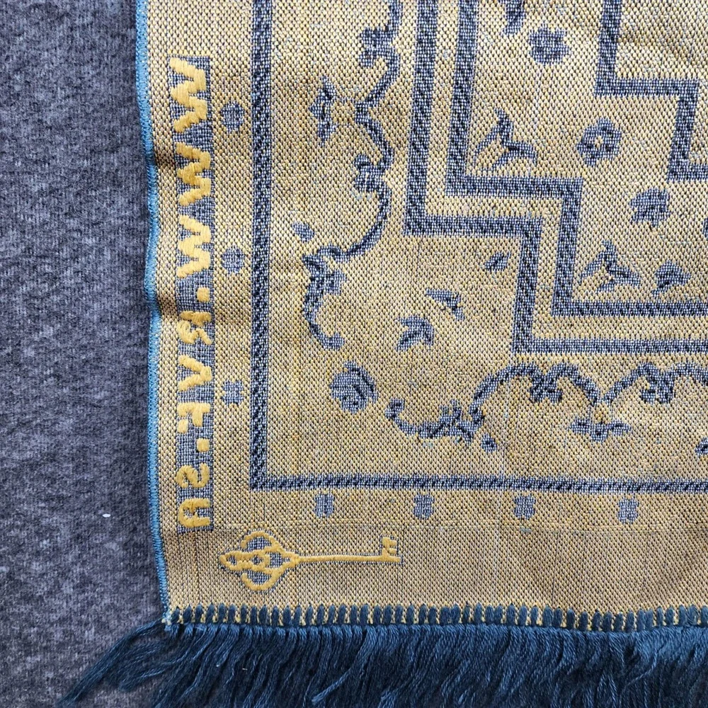 Riyadh Velvet Prayer Rug Musallah 41x27 Blue Gold Kaaba Motif Saudi Arabia‎